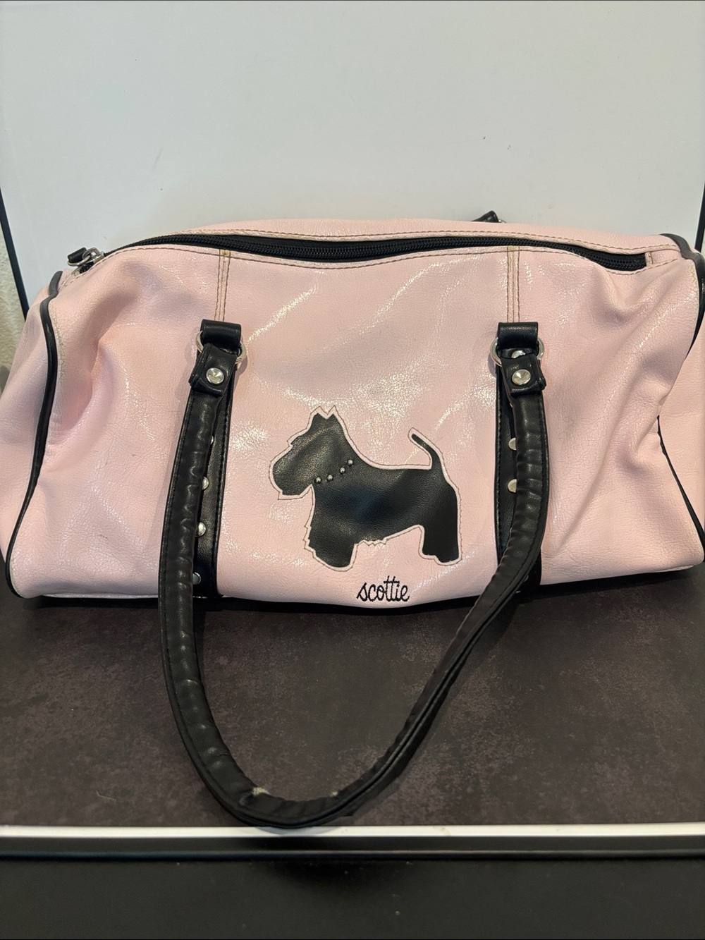 Vintage Y2K Pink Patent Leather Scottie Dog Duffle Bag
